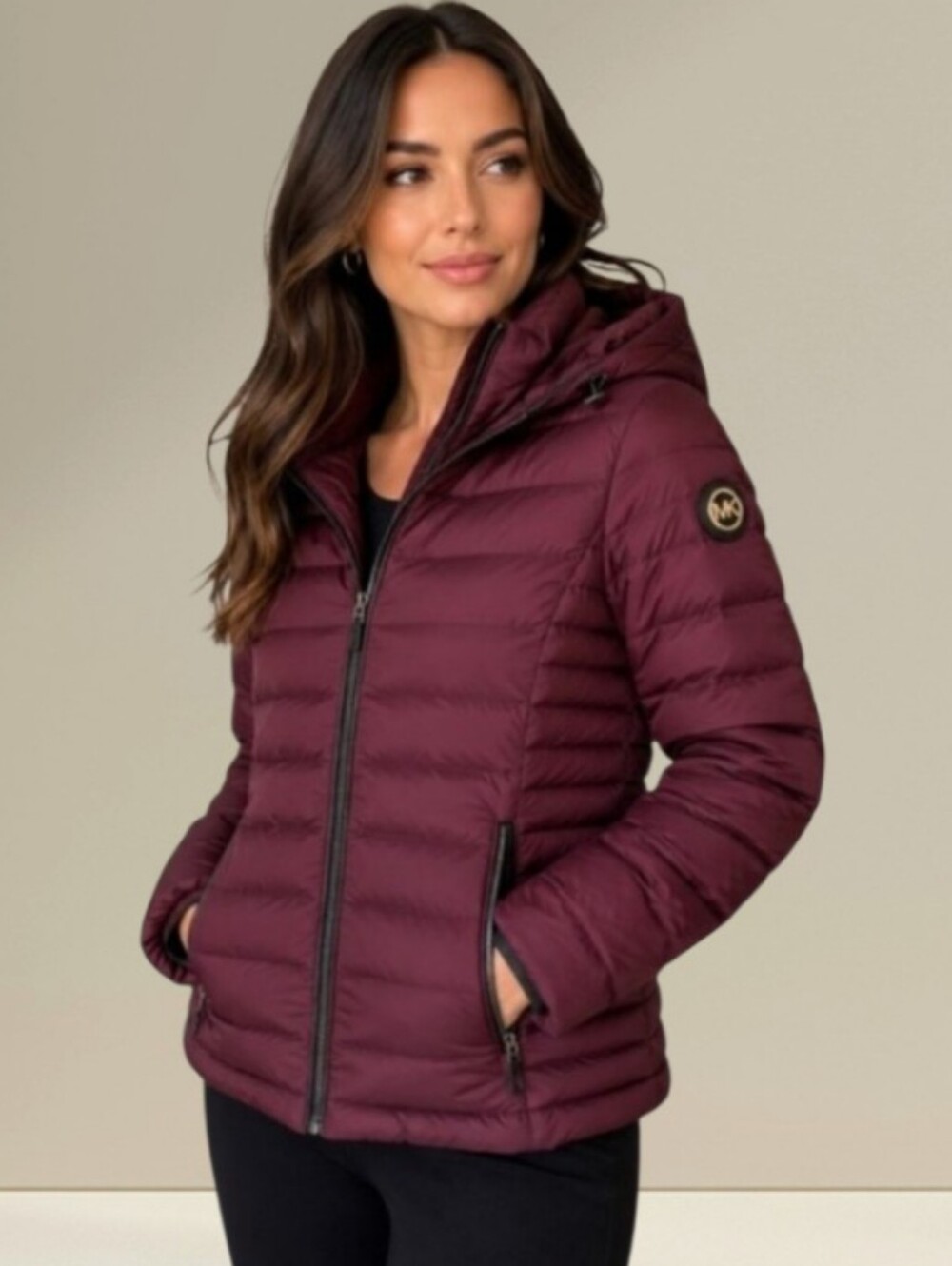 MK Down Puffer Packable Jacket In Burgundy/Wine sz M